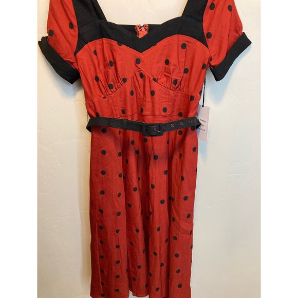 Unique Vintage Red and Black Short Sleeve Midi Length Retro Style Dress Size S/M - Picture 6 of 10